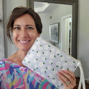 Pearls In Bloom Floral Clutch Wristlet - Periwinkle Blue